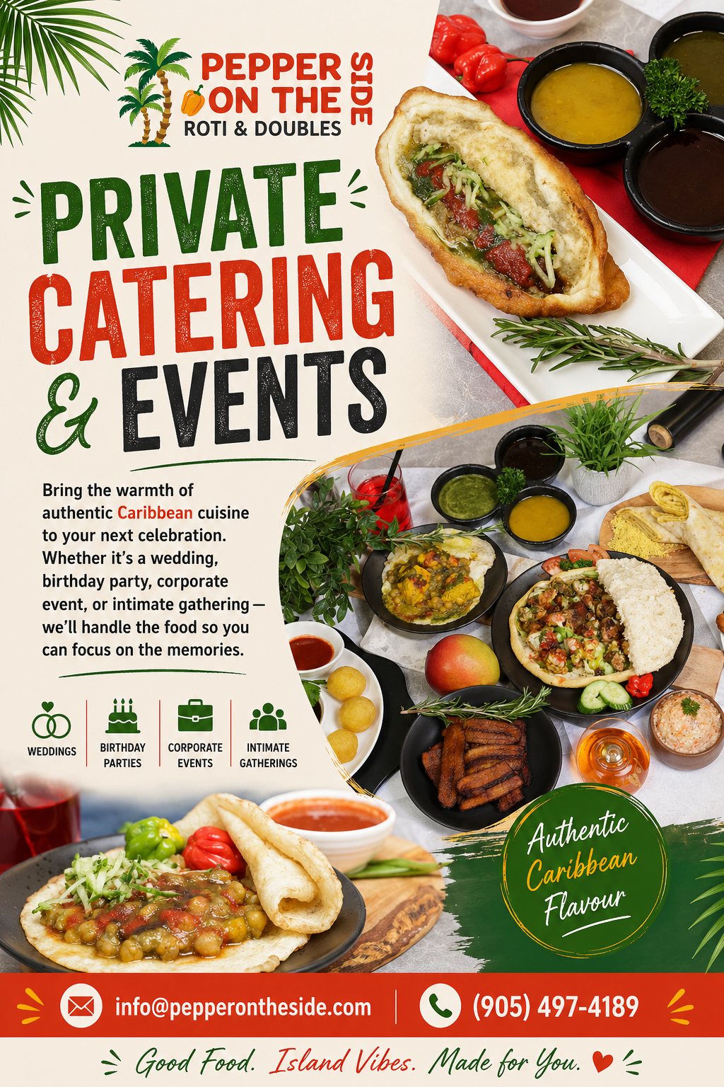 Caribbean catering spread for events